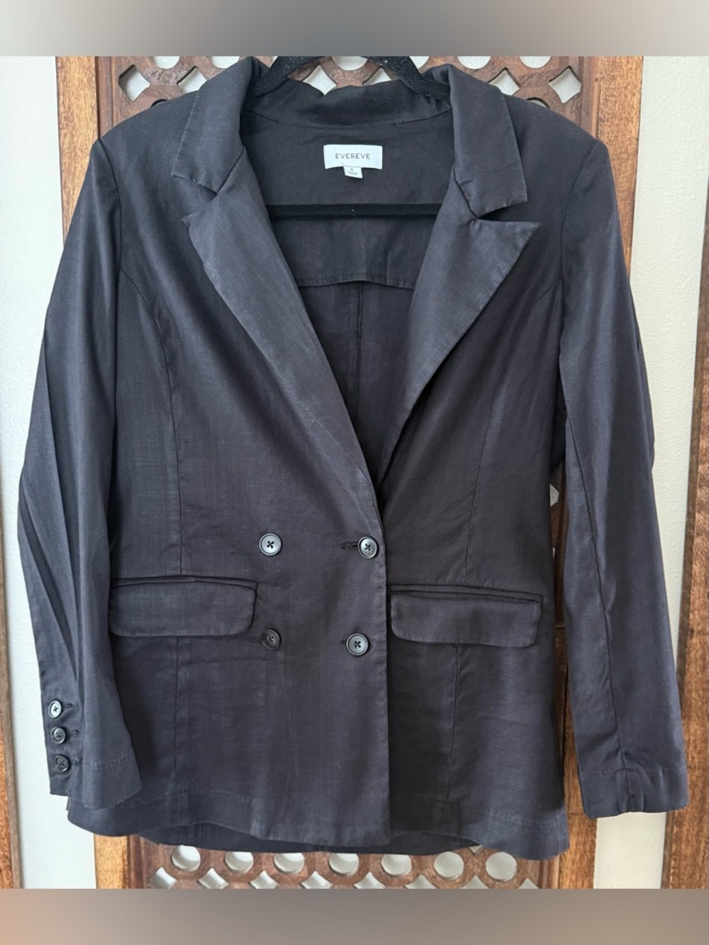 Evereve Black Blazer Size S Double Breasted Lightweight jacket